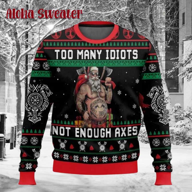 Skull Logo Valhalla Viking Ugly Christmas Sweater - Holiday Gift product image