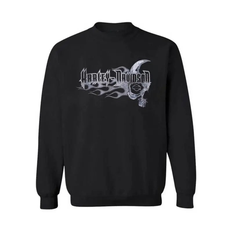 Vintage Harleey Davidsoon Fire Skull Logo Biker - Adult & Kids T-Shirts, Sweatshirts & Hoodies apparel design preview 1