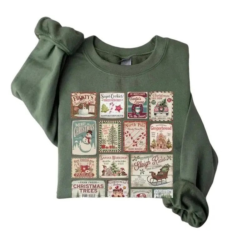 Gildan Vintage Retro Santa Claus Stamps Tree Merry - Adult & Kids T-Shirts, Sweatshirts & Hoodies apparel design preview 1
