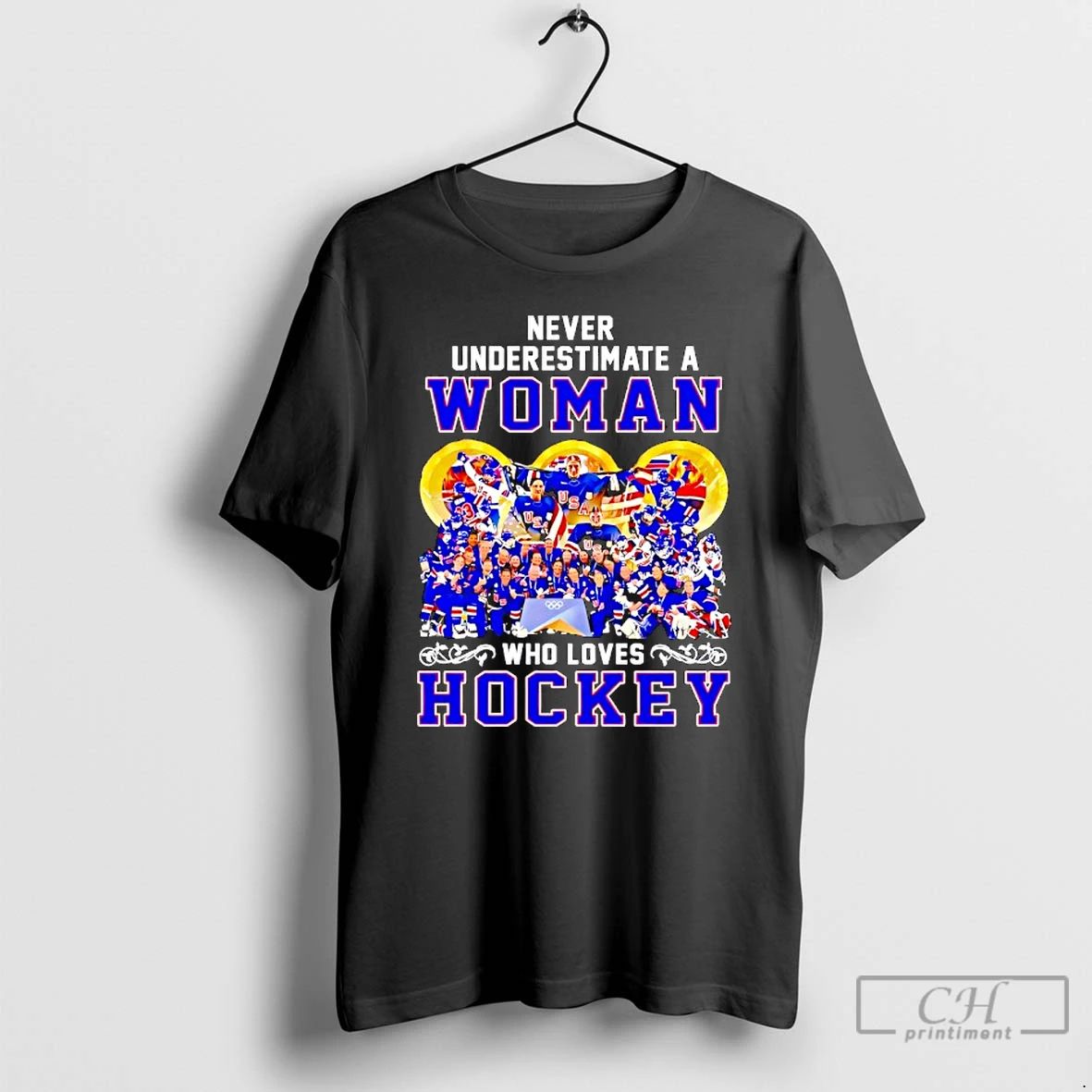 Classic Usa Women Hockey Never Underestimate A Woman - Adult & Kids T-Shirts, Sweatshirts & Hoodies apparel design preview 1