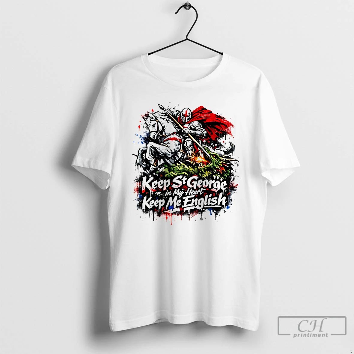 Classic St George Slaying Dragon Paint Effect - Adult & Kids T-Shirts, Sweatshirts & Hoodies apparel design preview 1