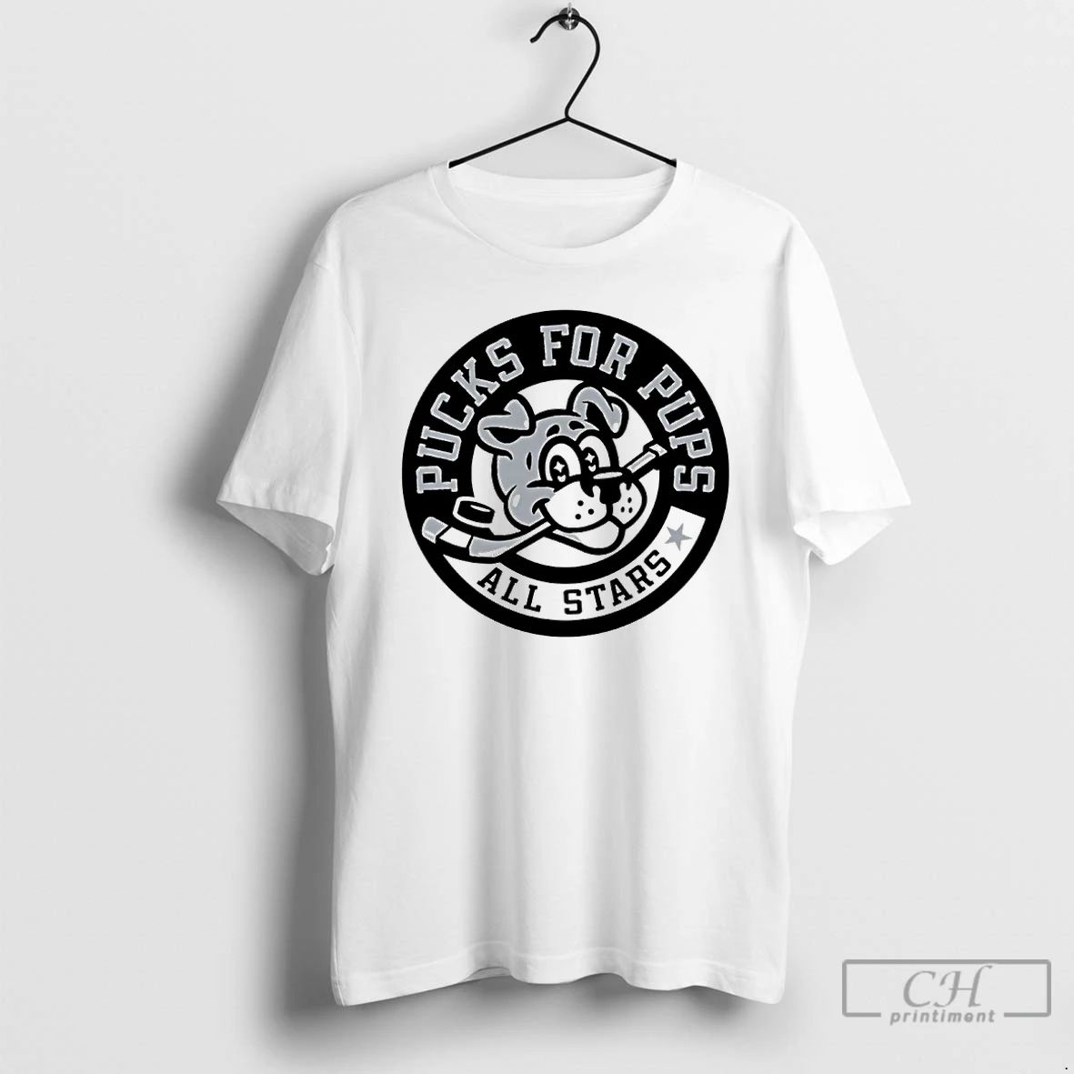 Classic Pucks For Pups All Stars Mascot Logo - Adult & Kids T-Shirts, Sweatshirts & Hoodies apparel design preview 1