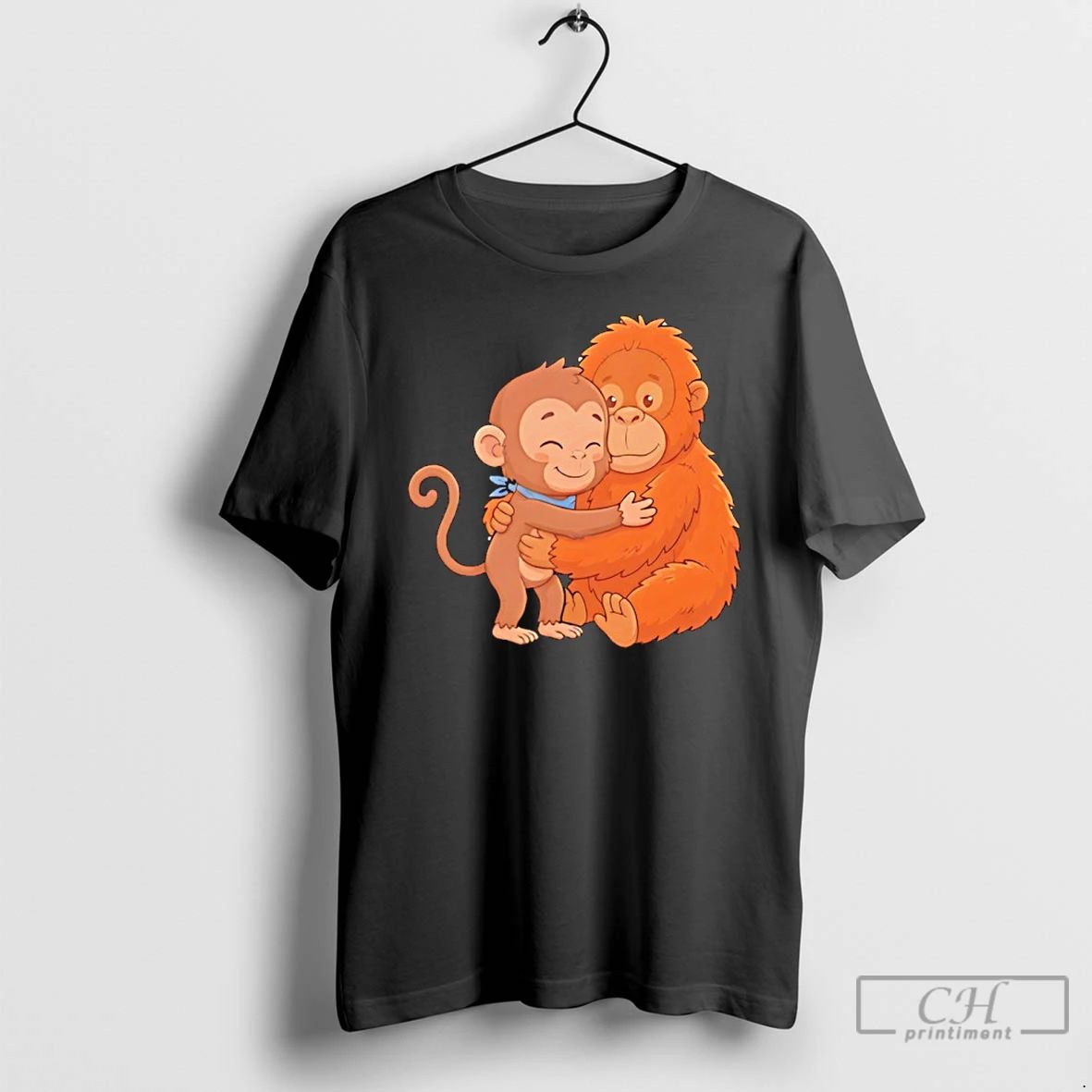 Classic Punch Monkey Hugging His Stuffed Orangutan - Adult & Kids T-Shirts, Sweatshirts & Hoodies apparel design preview 1