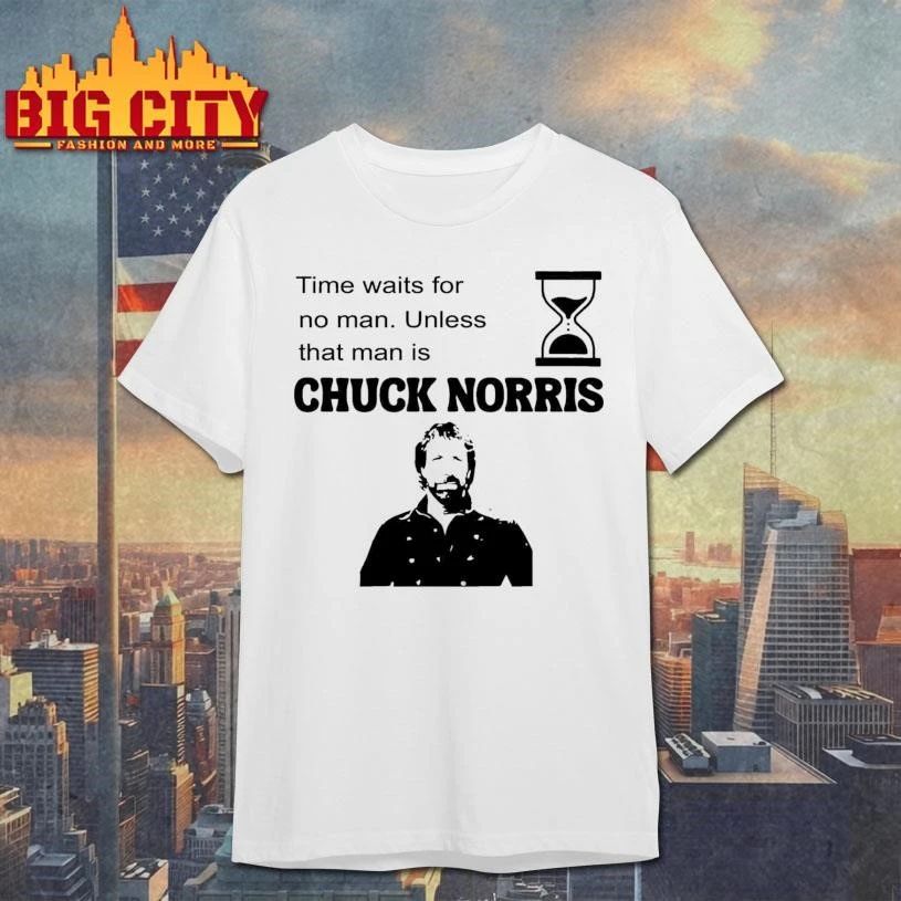 Time Waits For No Man Unless That Is Chuck Norris - Adult & Kids T-Shirts, Sweatshirts & Hoodies apparel design preview 1