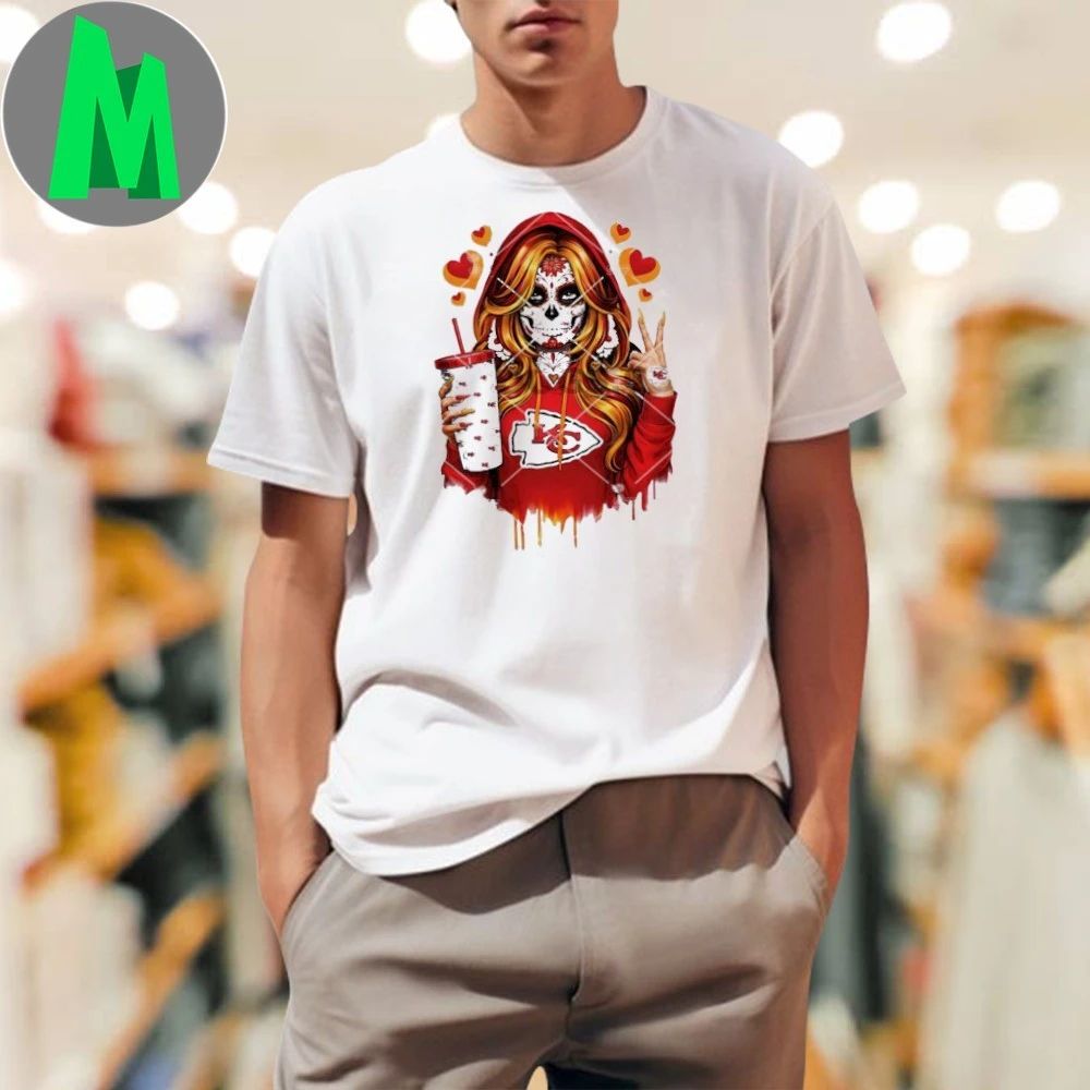 Kansas City Chiefs Sugar Skull Girl - Adult & Kids T-Shirts, Sweatshirts & Hoodies apparel design preview 1