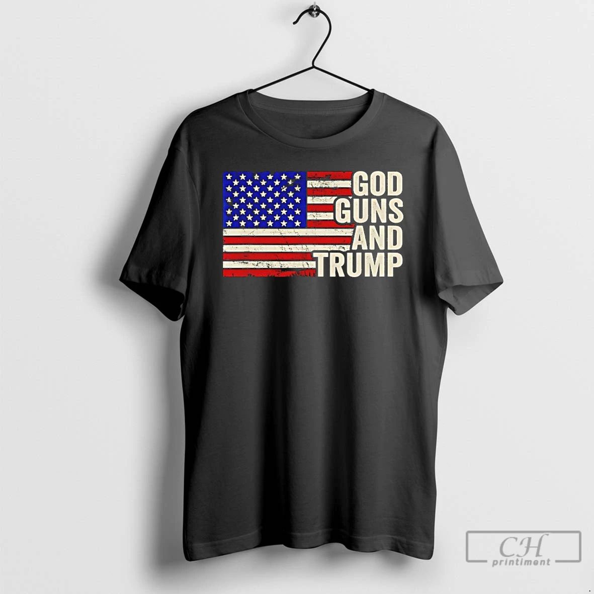 Classic God Guns And Trump Republican Usa Flag Retro - Adult & Kids T-Shirts, Sweatshirts & Hoodies apparel design preview 1