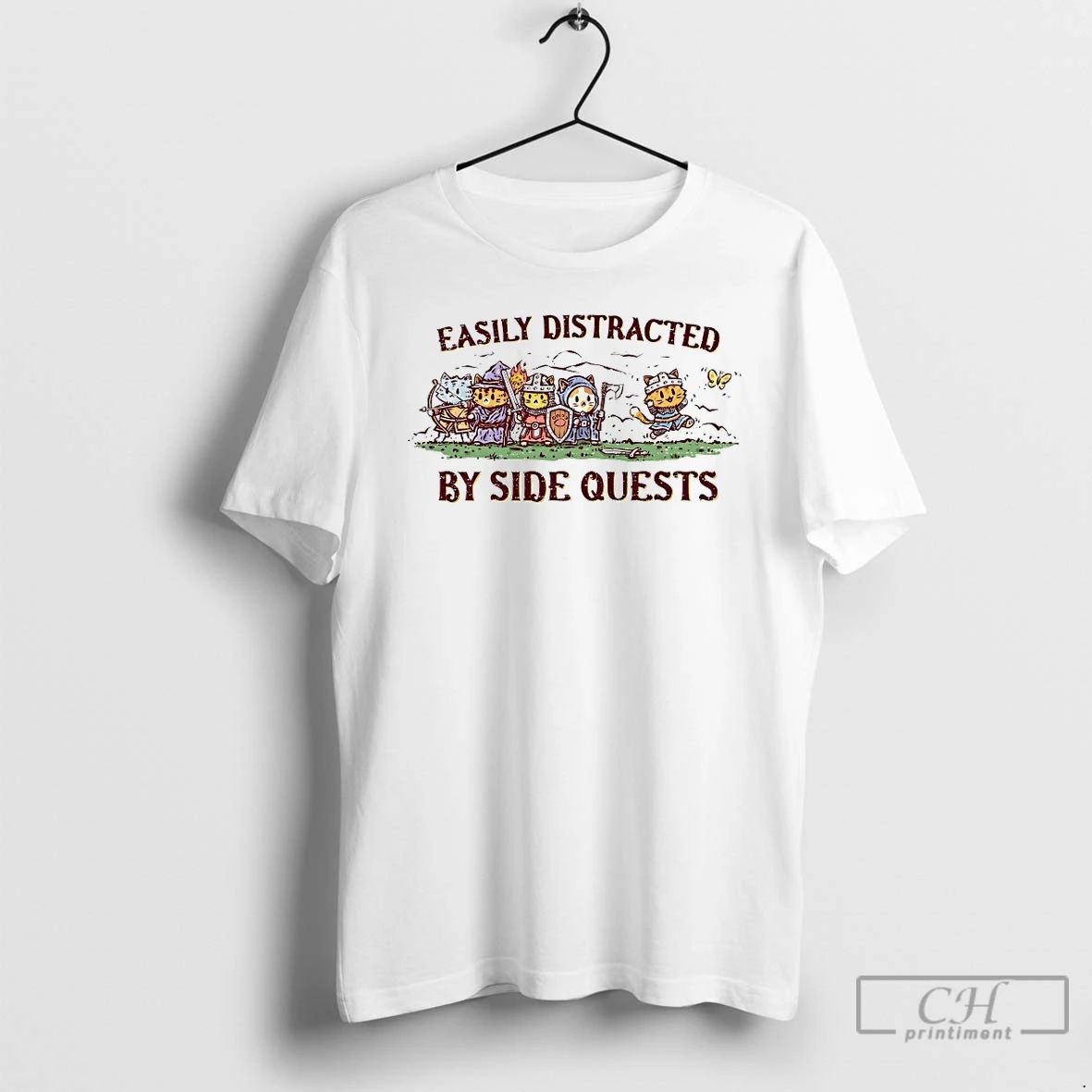 Classic Cat Easily Distracted By Side Quests - Adult & Kids T-Shirts, Sweatshirts & Hoodies apparel design preview 1