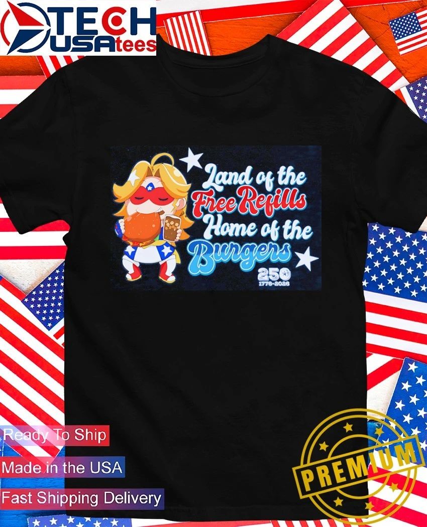 Land of the Free Refills Cat Home Burgers Celebrate - Adult & Kids T-Shirts, Sweatshirts & Hoodies apparel design preview 1