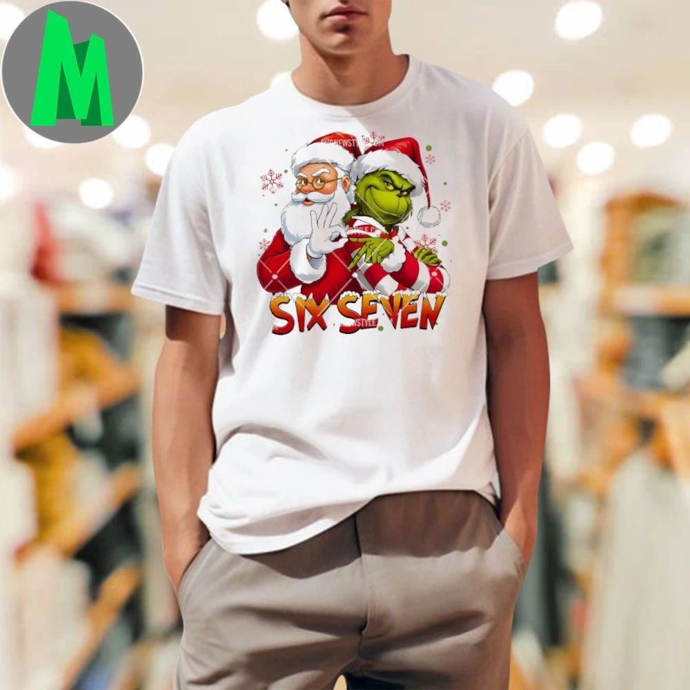 Santa Grinch Six Seven Meme - Adult & Kids T-Shirts, Sweatshirts & Hoodies apparel design preview 1