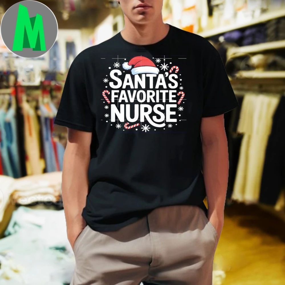 Santa's Favorite Nurse Christmas Candy Canes - Adult & Kids T-Shirts, Sweatshirts & Hoodies apparel design preview 1