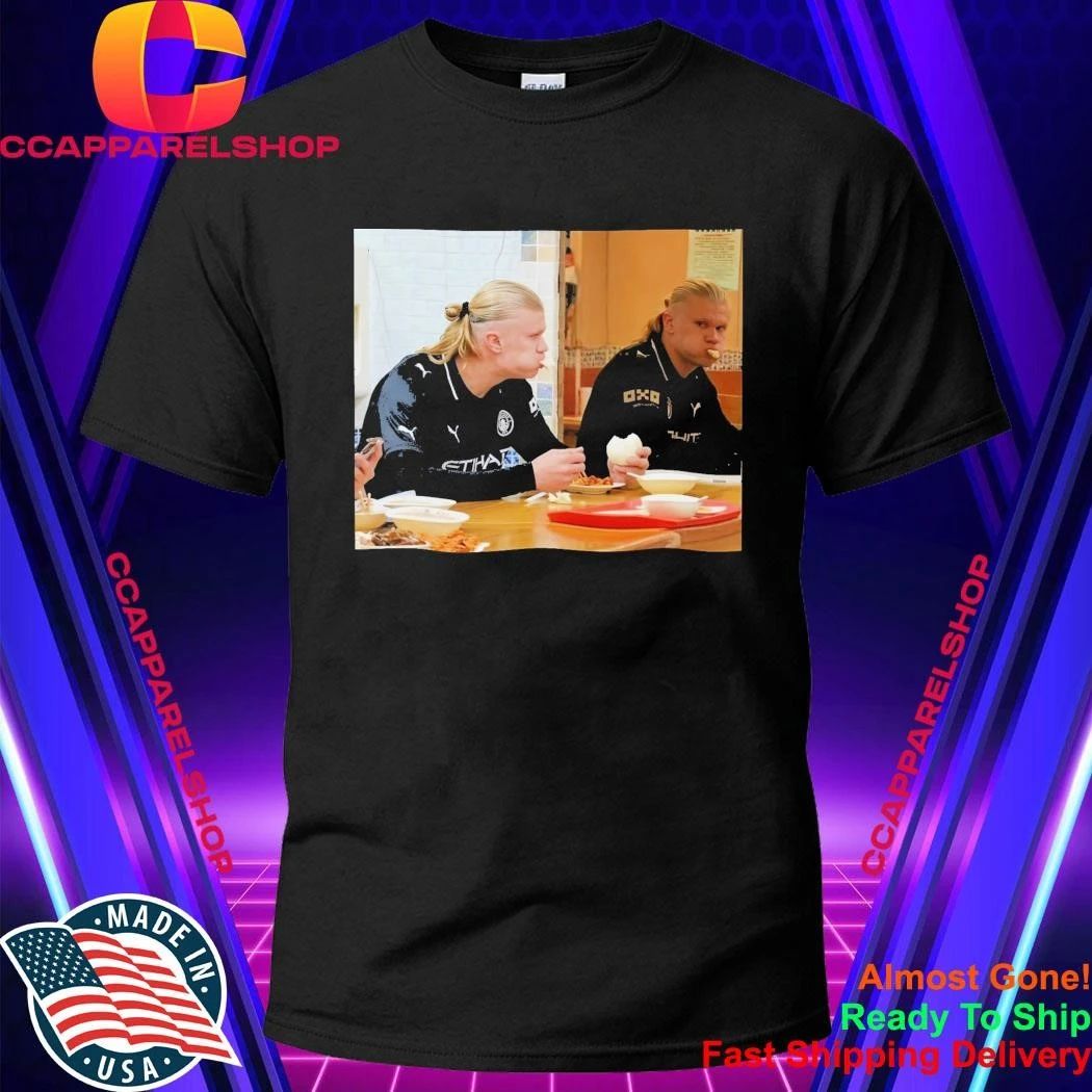 Erling Haaland Eating Chopsticks Man City - Adult & Kids T-Shirts, Sweatshirts & Hoodies apparel design preview 1