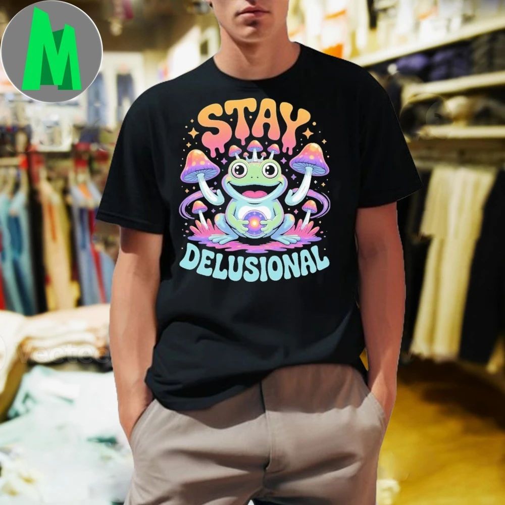 Stay Delusional Frog Mushrooms Psychedelic - Adult & Kids T-Shirts, Sweatshirts & Hoodies apparel design preview 1