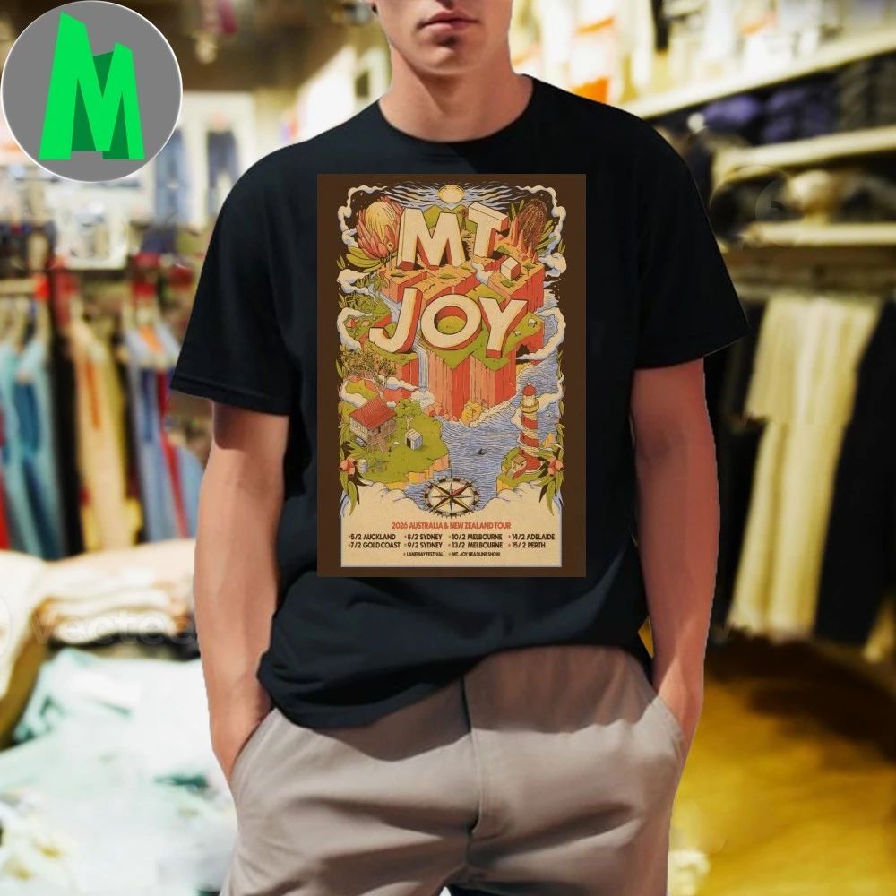 Mt Joy 2026 Australia New Zealand Tour Poster - Adult & Kids T-Shirts, Sweatshirts & Hoodies apparel design preview 1