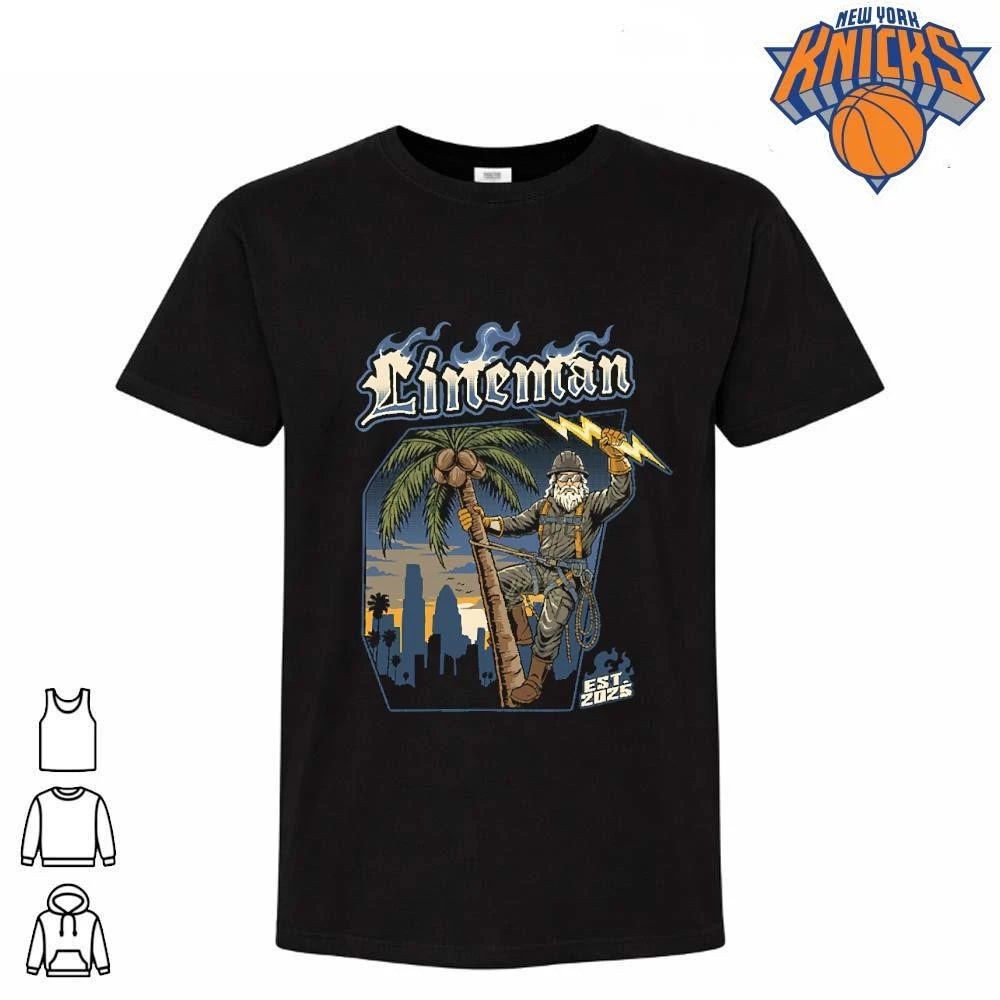 Lineman Electrician Climbing Palm Tree Lightning Bolt - Adult & Kids T-Shirts, Sweatshirts & Hoodies apparel design preview 1