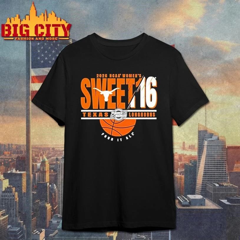 Texas Longhorns Sweet 16 2026 Womens March Madness - Adult & Kids T-Shirts, Sweatshirts & Hoodies apparel design preview 1