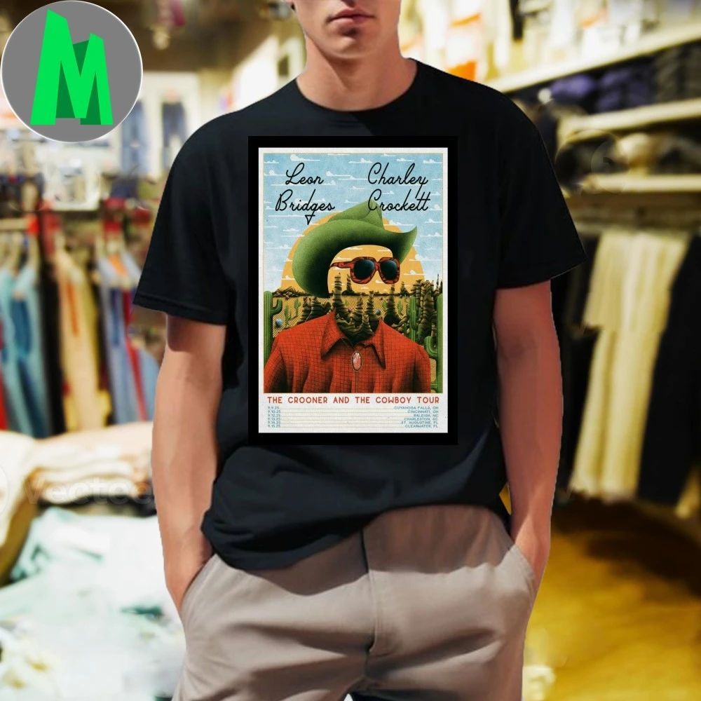 2025 Tour Leon Bridges Charley Crockett The Crooner - Adult & Kids T-Shirts, Sweatshirts & Hoodies apparel design preview 1