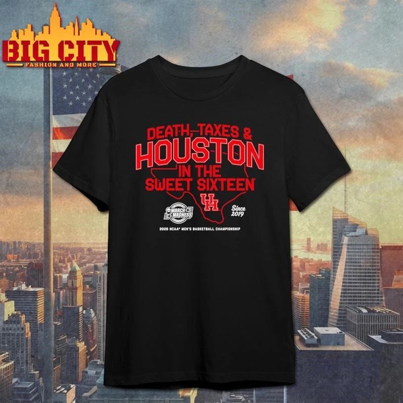 Houston Cougars MBB Death, Taxes In The Sweet Sixteen - Adult & Kids T-Shirts, Sweatshirts & Hoodies apparel design preview 1