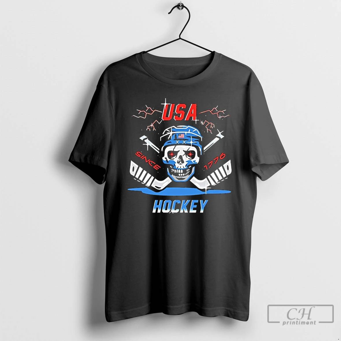 Classic Usa Hockey Skull Since 1776 - Adult & Kids T-Shirts, Sweatshirts & Hoodies apparel design preview 1