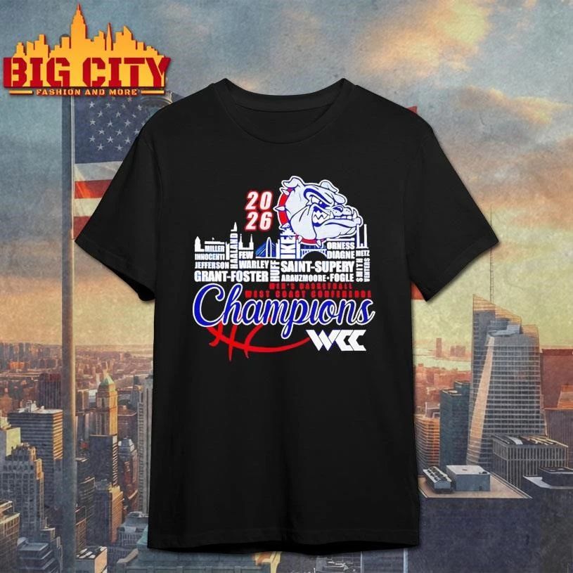 Gonzaga Bulldogs 2026 WCC Men's Basketball Champions - Adult & Kids T-Shirts, Sweatshirts & Hoodies apparel design preview 1