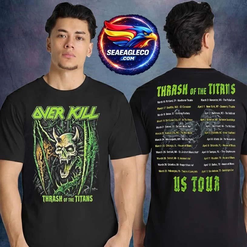 Overkill Thrash Of The Titans US Tour 2026 With - Adult & Kids T-Shirts, Sweatshirts & Hoodies apparel design preview 1