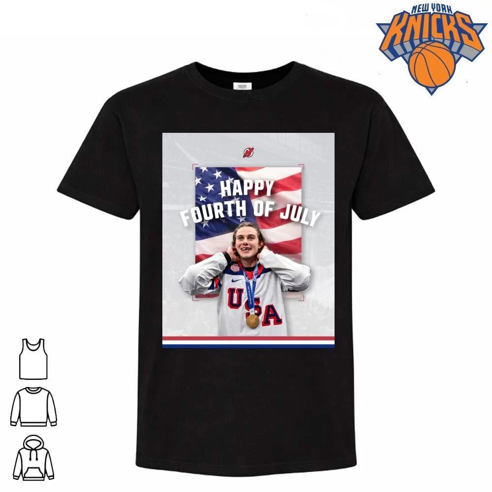 Luke Hughes Team USA Hockey Happy Fourth of July - Adult & Kids T-Shirts, Sweatshirts & Hoodies apparel design preview 1