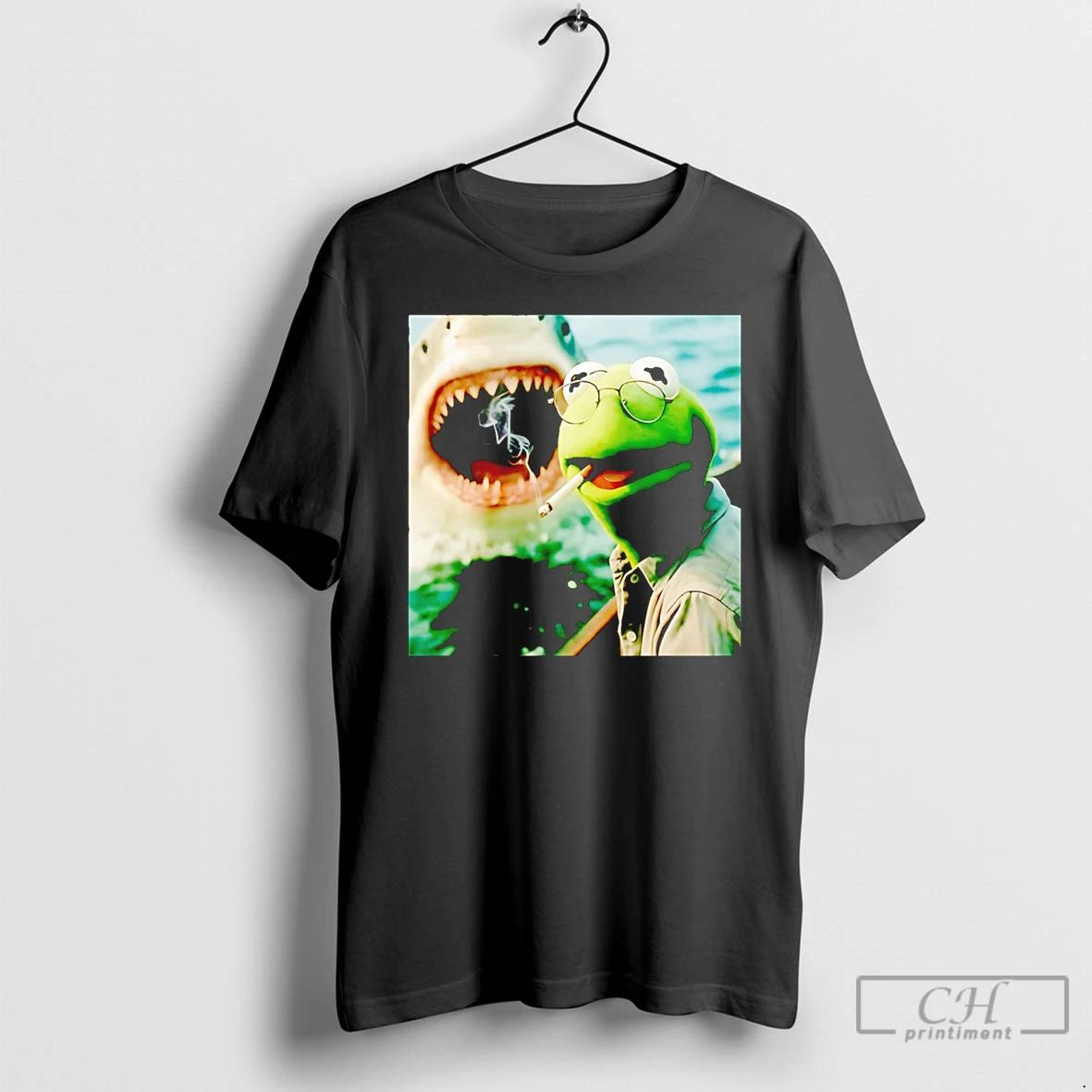 Classic Kermit The Frog Smoking Jaws Muppet Meme - Adult & Kids T-Shirts, Sweatshirts & Hoodies apparel design preview 1