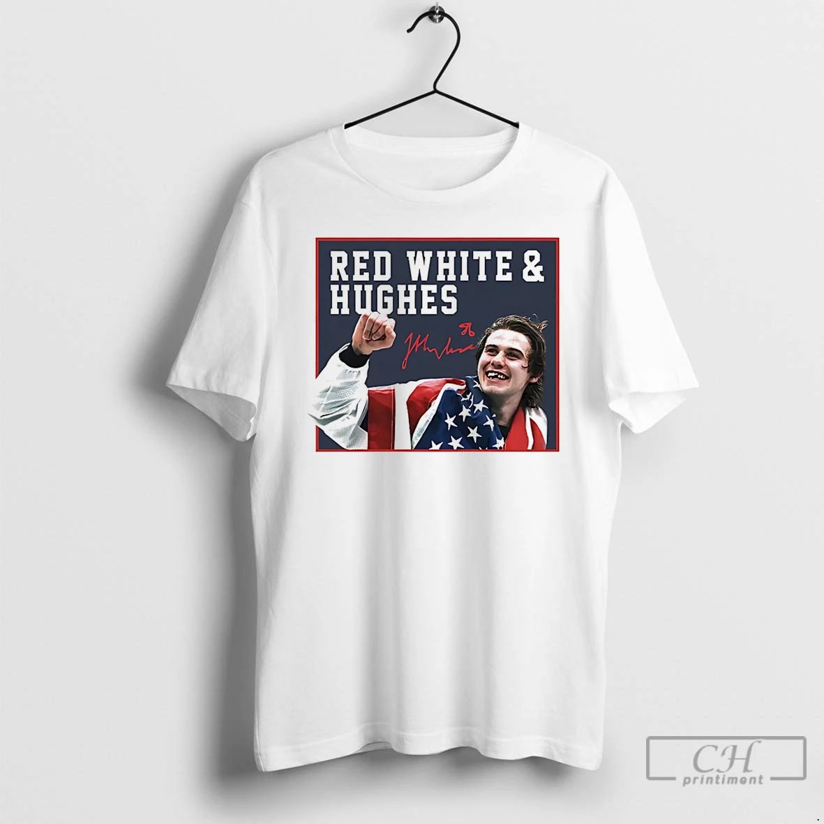 Classic Jack Hughes Usa Hockey Golden Goal 2026 Red - Adult & Kids T-Shirts, Sweatshirts & Hoodies apparel design preview 1