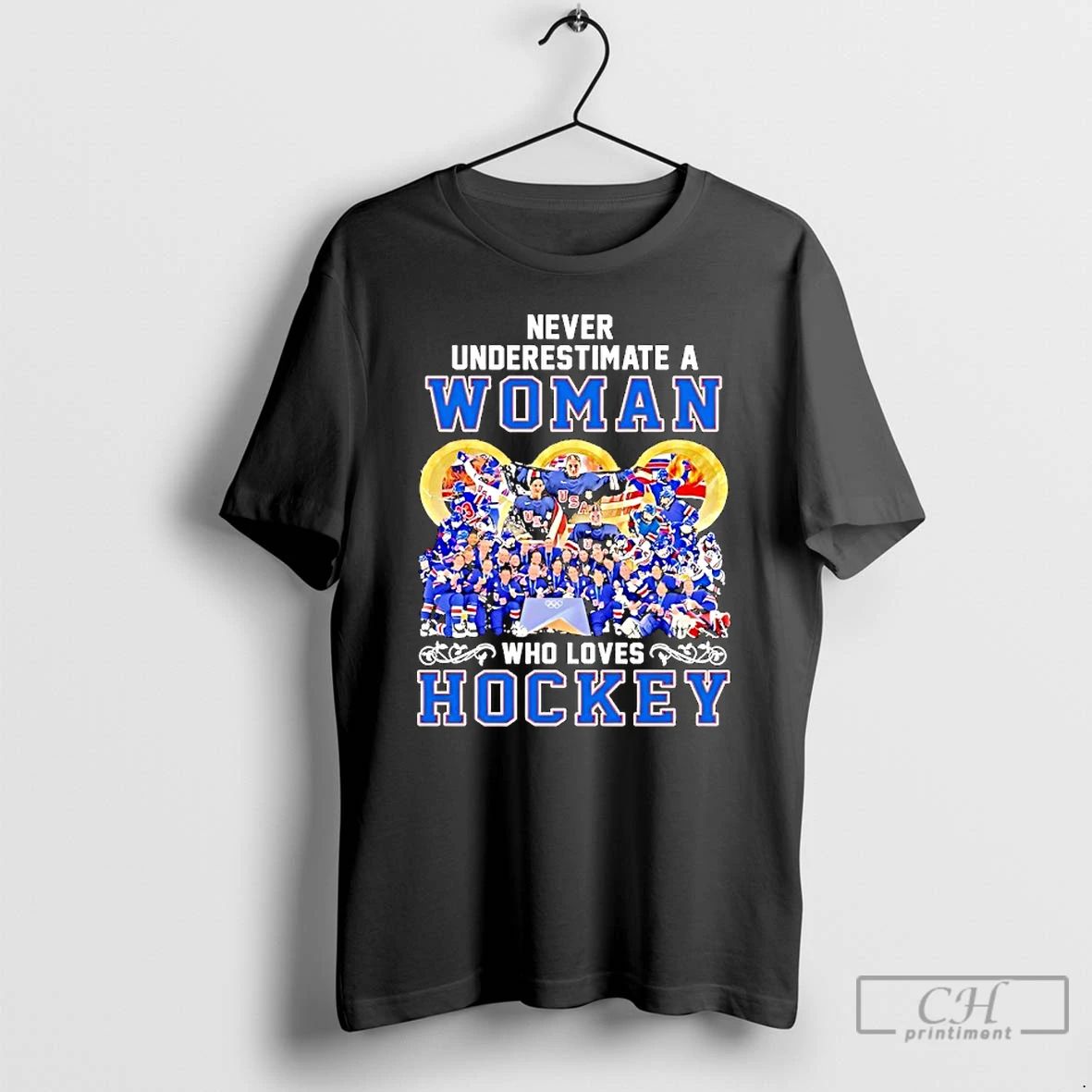 Classic Usa Women Hockey Never Underestimate A Woman - Adult & Kids T-Shirts, Sweatshirts & Hoodies apparel design preview 1