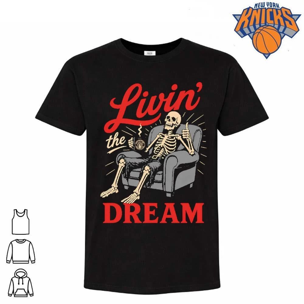 Livin The Dream Skeleton Drinking Coffee In Armchair - Adult & Kids T-Shirts, Sweatshirts & Hoodies apparel design preview 1