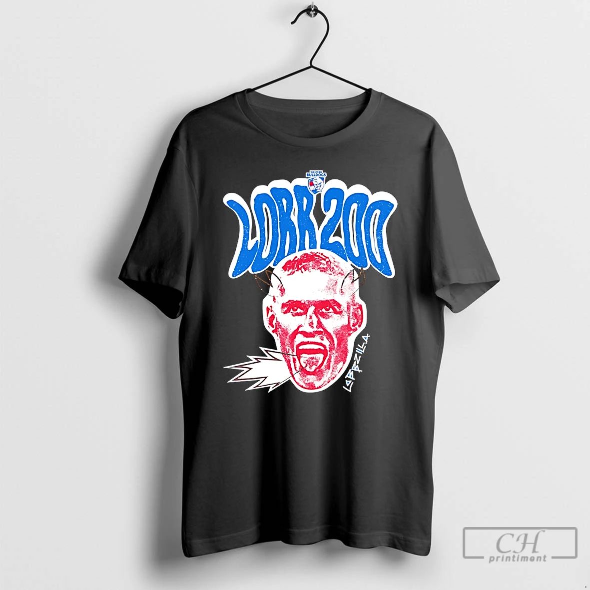 Classic Western Bulldogs Lobbzilla 200 Games Big Head - Adult & Kids T-Shirts, Sweatshirts & Hoodies apparel design preview 1