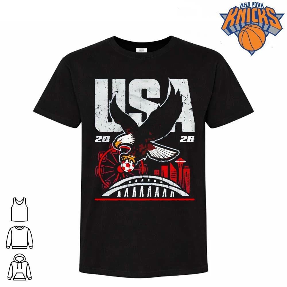 USA 2026 Eagle Holding Soccer Ball Seattle Skyline - Adult & Kids T-Shirts, Sweatshirts & Hoodies apparel design preview 1