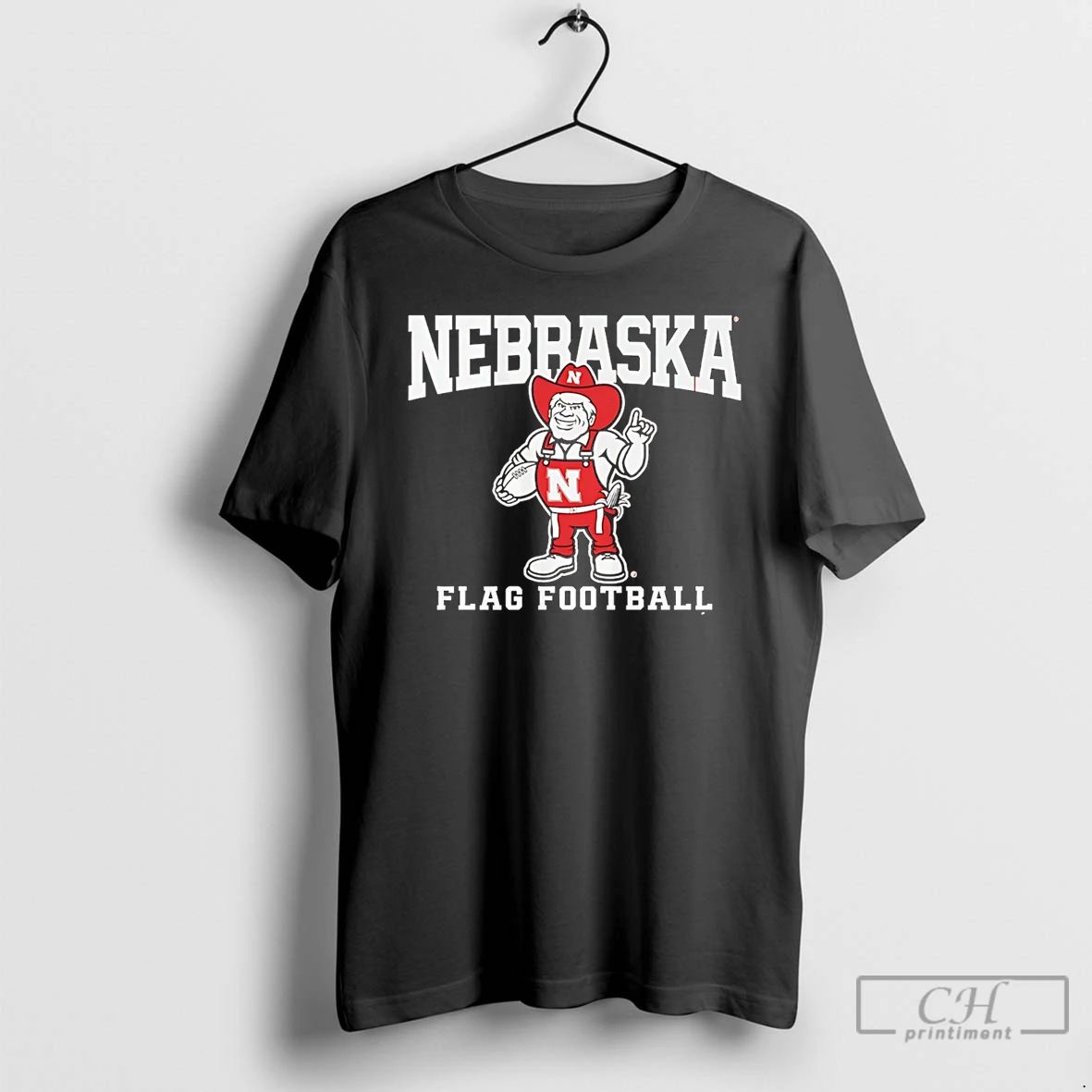Classic Nebraska Cornhuskers Flag Football Mascot - Adult & Kids T-Shirts, Sweatshirts & Hoodies apparel design preview 1