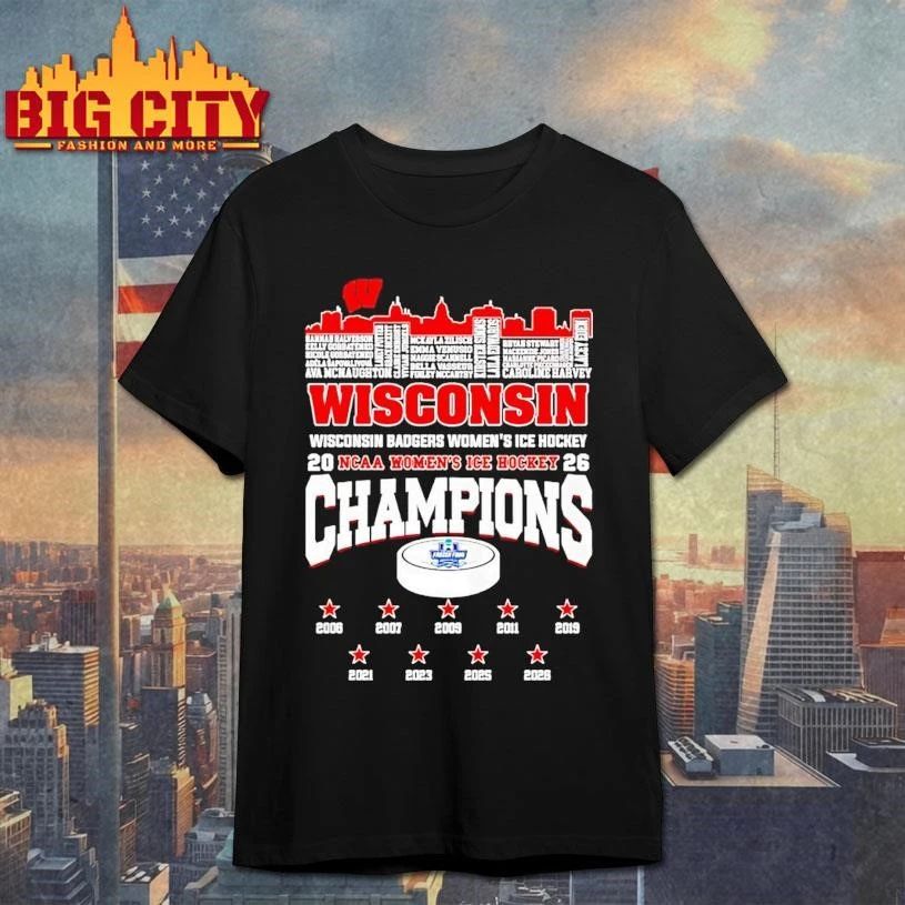Wisconsin Badgers Womens Ice Hockey 2026 Champions - Adult & Kids T-Shirts, Sweatshirts & Hoodies apparel design preview 1