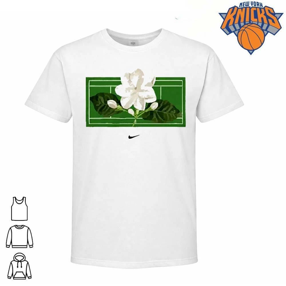 White Jasmine Flower Green Tennis Court Minimalist - Adult & Kids T-Shirts, Sweatshirts & Hoodies apparel design preview 1