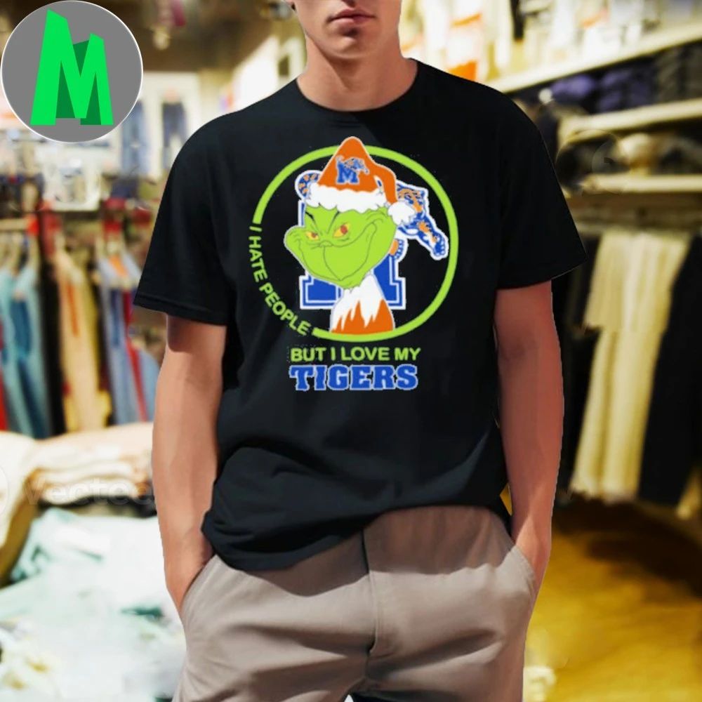 Memphis Tigers Grinch Christmas Hates People But - Adult & Kids T-Shirts, Sweatshirts & Hoodies apparel design preview 1