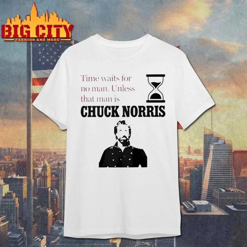 Time Waits For No Man Unless That Is Chuck Norris - Adult & Kids T-Shirts, Sweatshirts & Hoodies apparel design preview 1