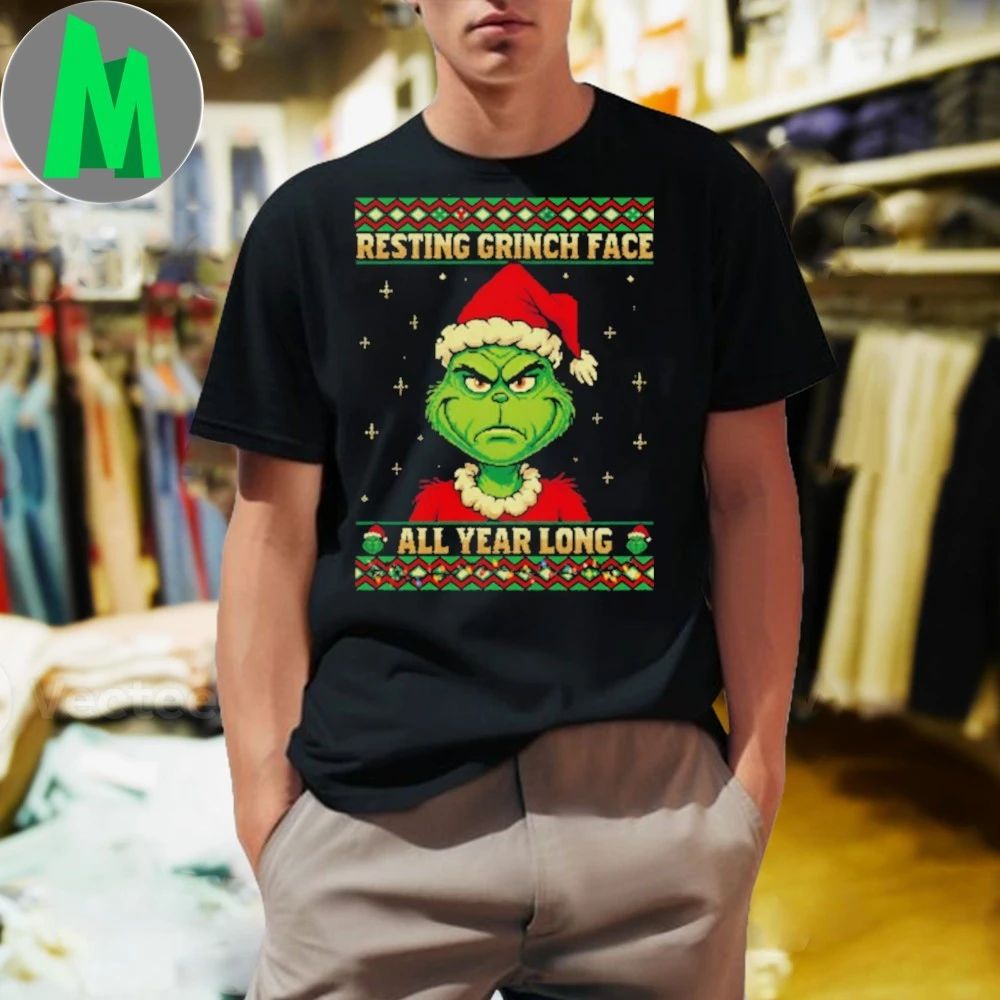 Resting Grinch Face All Year Holiday Knit - Adult & Kids T-Shirts, Sweatshirts & Hoodies apparel design preview 1