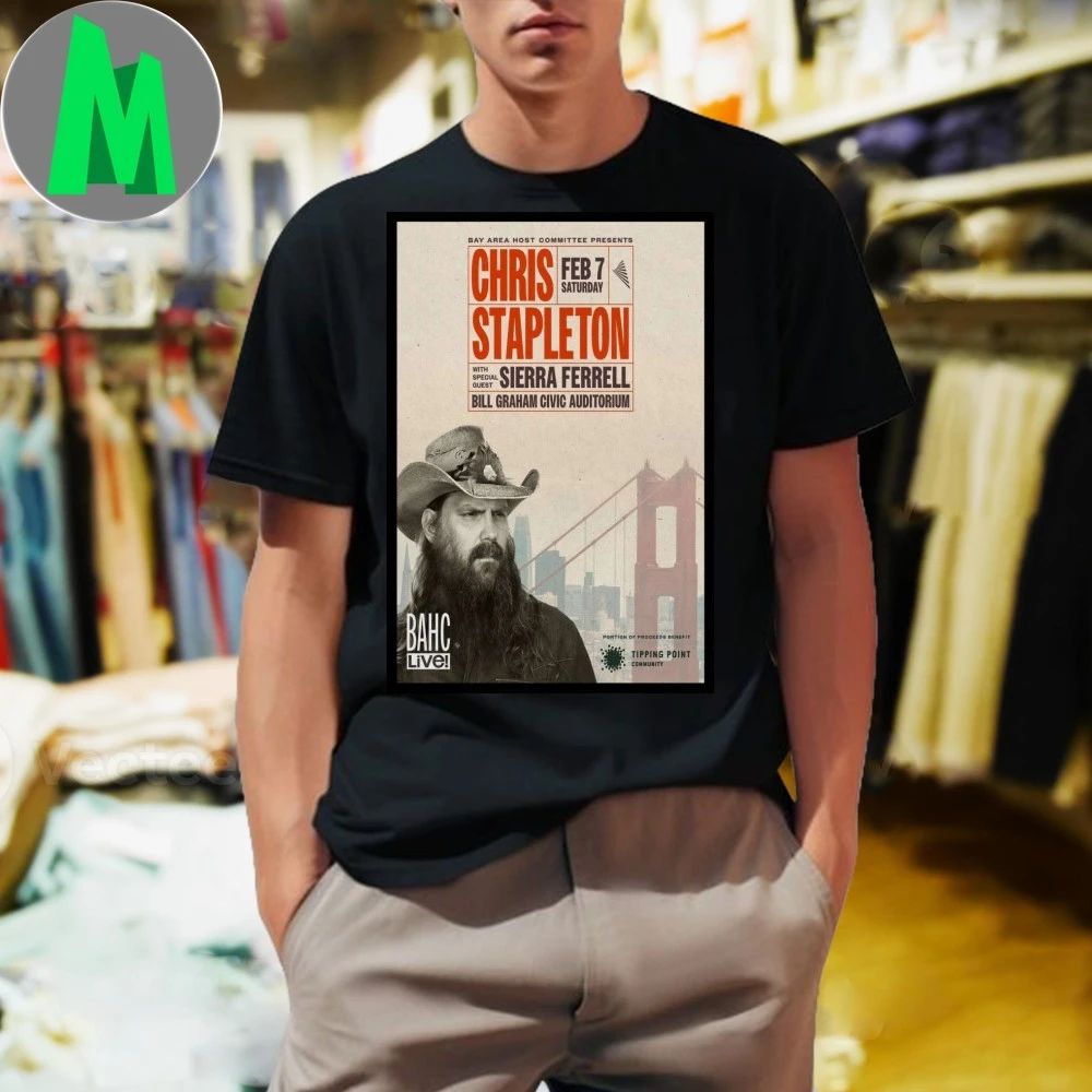 Chris Stapleton Tour San Francisco CA Feb 7 2025 - Adult & Kids T-Shirts, Sweatshirts & Hoodies apparel design preview 1
