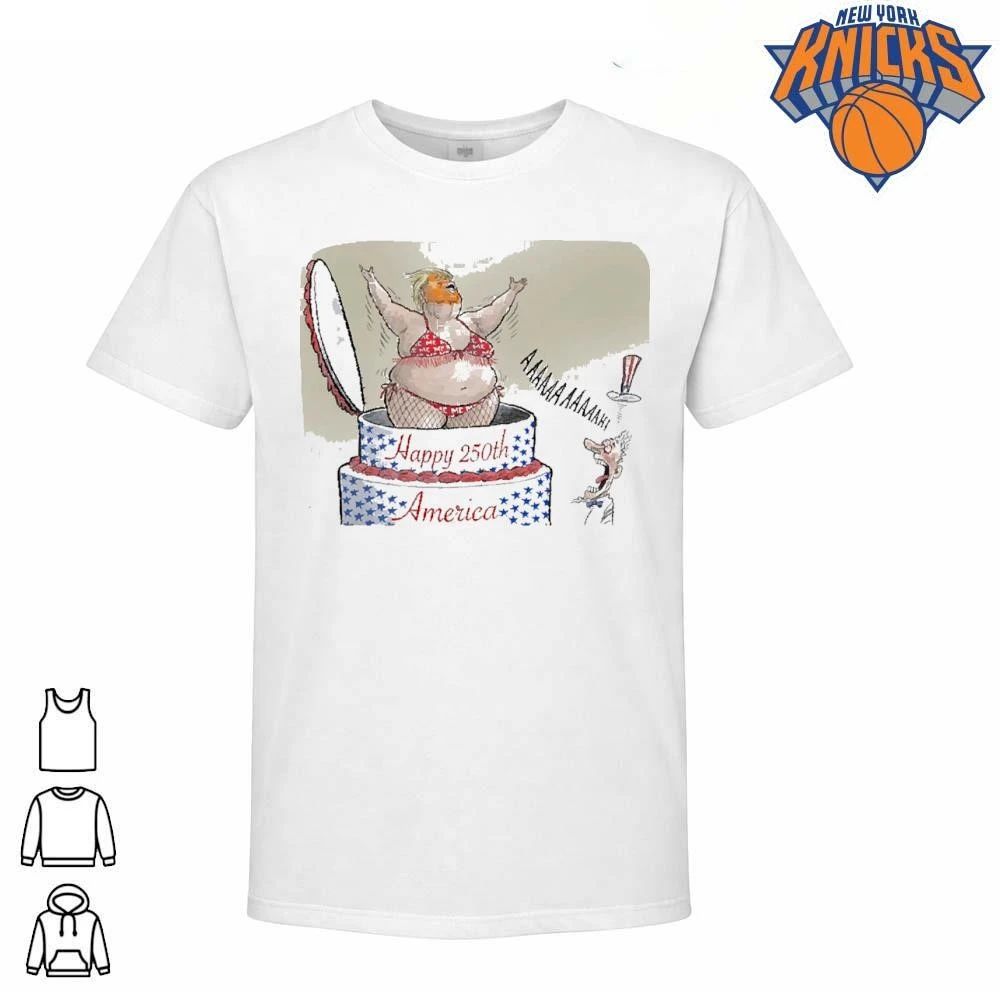 Donald Trump pop out of America 250th birthday cake - Adult & Kids T-Shirts, Sweatshirts & Hoodies apparel design preview 1