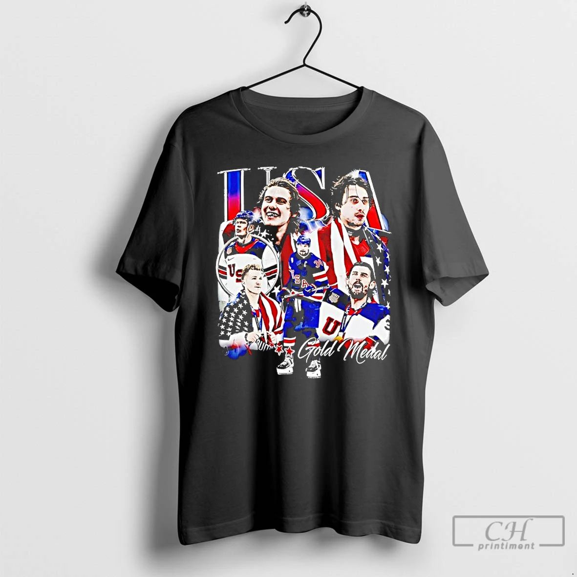 Classic Jack Hughes And Players Usa Hockey Gold Medal - Adult & Kids T-Shirts, Sweatshirts & Hoodies apparel design preview 1