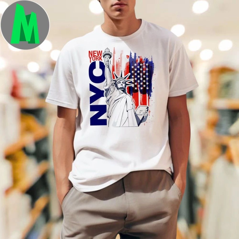 Nyc New York City Statue Of Liberty With Usa Flag - Adult & Kids T-Shirts, Sweatshirts & Hoodies apparel design preview 1
