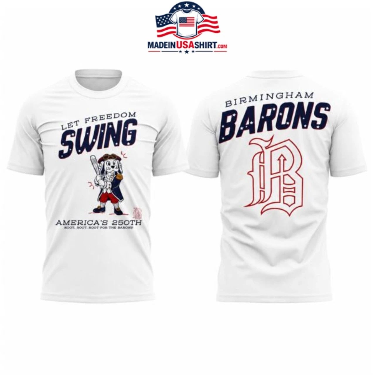 Birmingham Barons Let Freedom Swing America's 250th - Adult & Kids T-Shirts, Sweatshirts & Hoodies apparel design preview 1