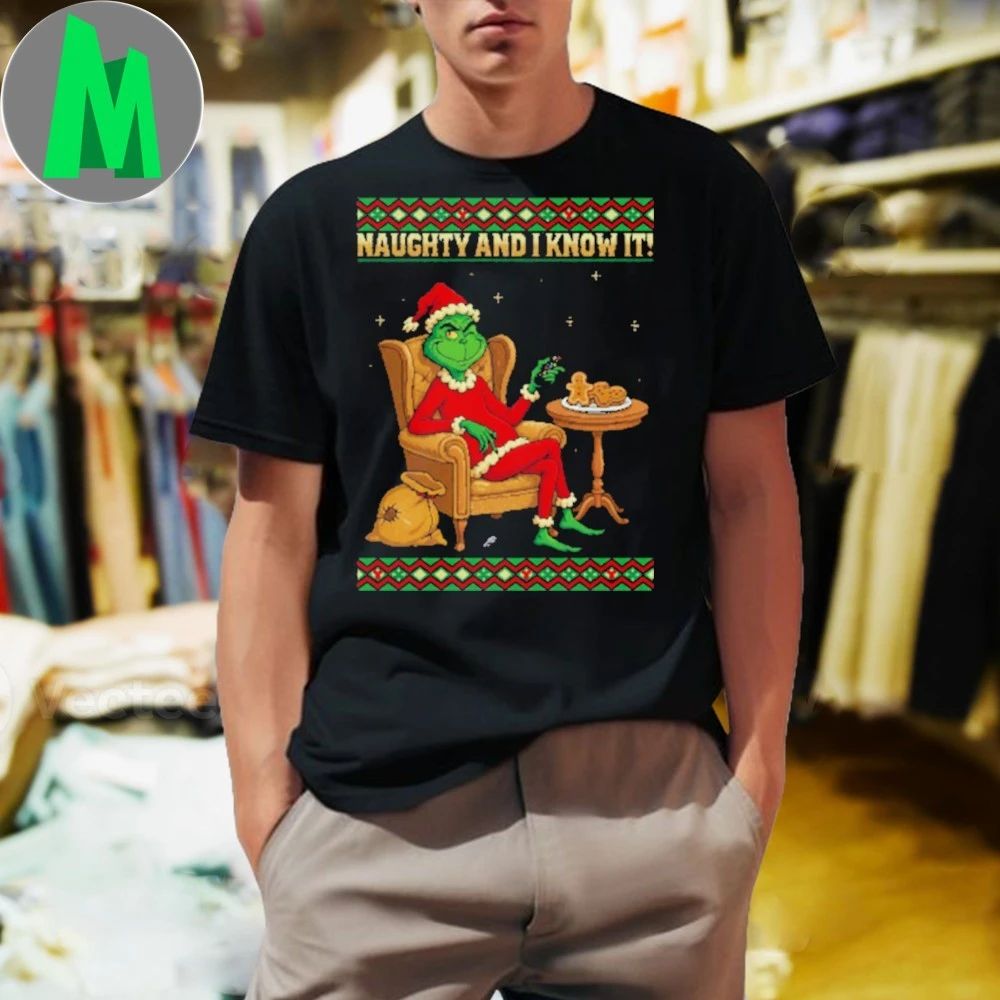 Naughty And I Know It Grinch's Holiday Lounge - Adult & Kids T-Shirts, Sweatshirts & Hoodies apparel design preview 1