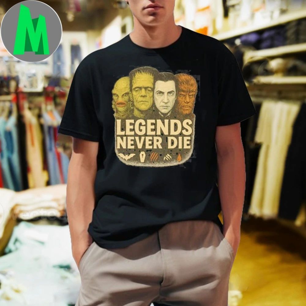 Horror Movie Monsters Inspired Legends Never Die 2025 - Adult & Kids T-Shirts, Sweatshirts & Hoodies apparel design preview 1