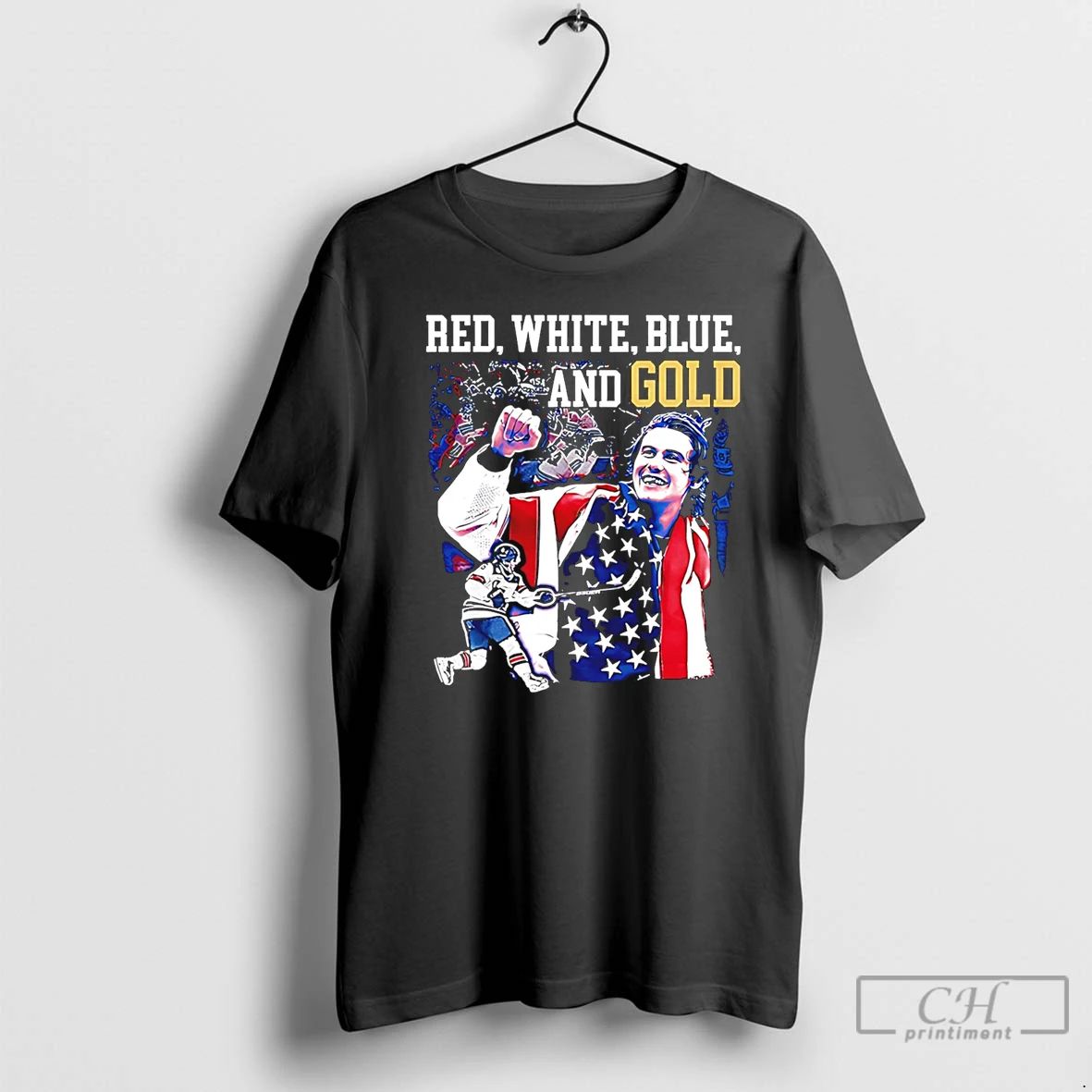 Classic Jack Hughes Red White Blue And Gold Usa - Adult & Kids T-Shirts, Sweatshirts & Hoodies apparel design preview 1