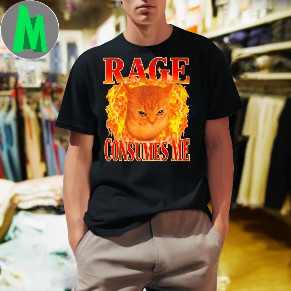 Rage Consumes Me Funny Angry Cat Meme Fire 2025 - Adult & Kids T-Shirts, Sweatshirts & Hoodies apparel design preview 1