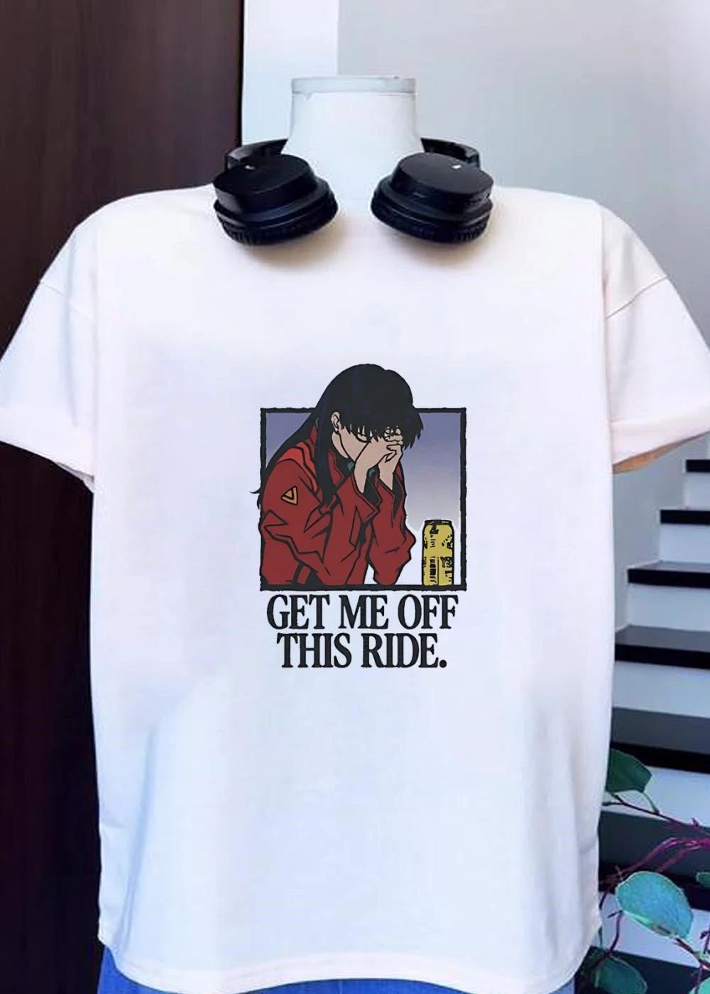Misato Katsuragi Crying and Drinking Get Me Off This - Adult & Kids T-Shirts, Sweatshirts & Hoodies apparel design preview 1