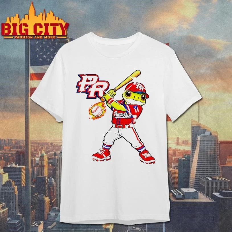 Puerto Rico Frog Baseball Player - Adult & Kids T-Shirts, Sweatshirts & Hoodies apparel design preview 1