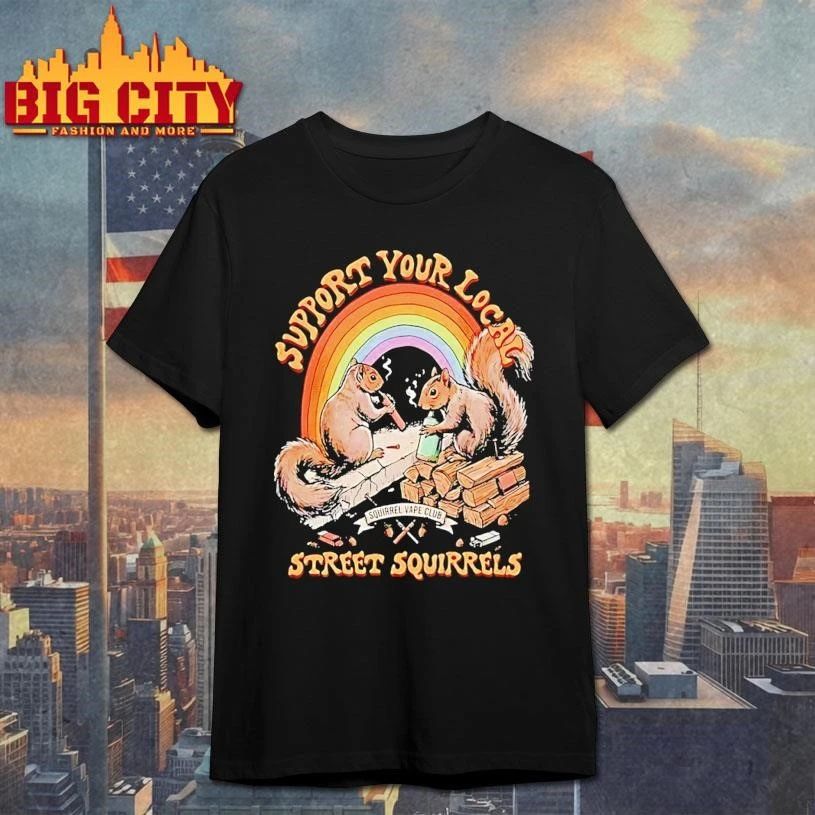 Support Your Local Street Squirrels Rainbow Vintage - Adult & Kids T-Shirts, Sweatshirts & Hoodies apparel design preview 1