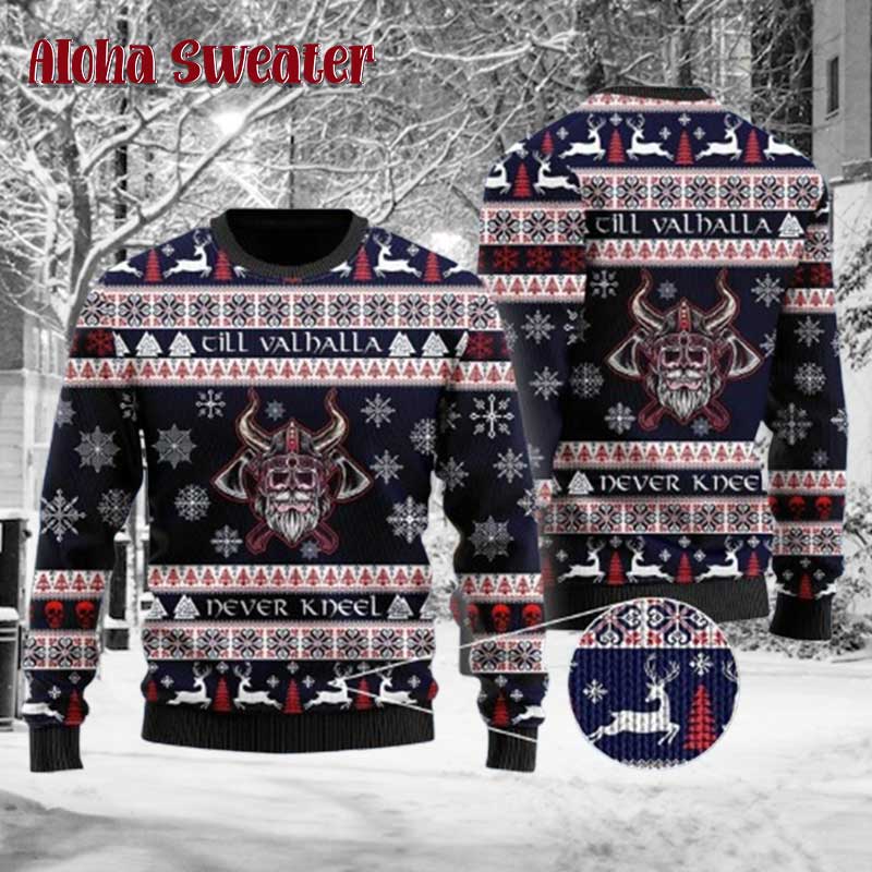 Viking Till Valhalla Never Kneel Ugly Christmas Sweater - Holiday Gift product image